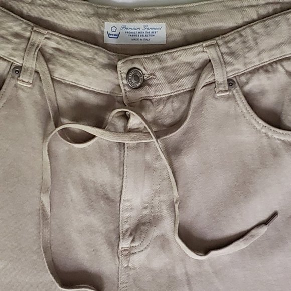 CARE LABEL Wide Leg Drawstring Jeans in Light Khaki Beige Size 4/27 Brand New - Picture 7 of 9
